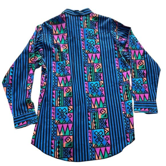 Vintage Duke Western Wear Aztec Southwestern Deco Shirt Size L Cowboy Retro 90s - Picture 6 of 6